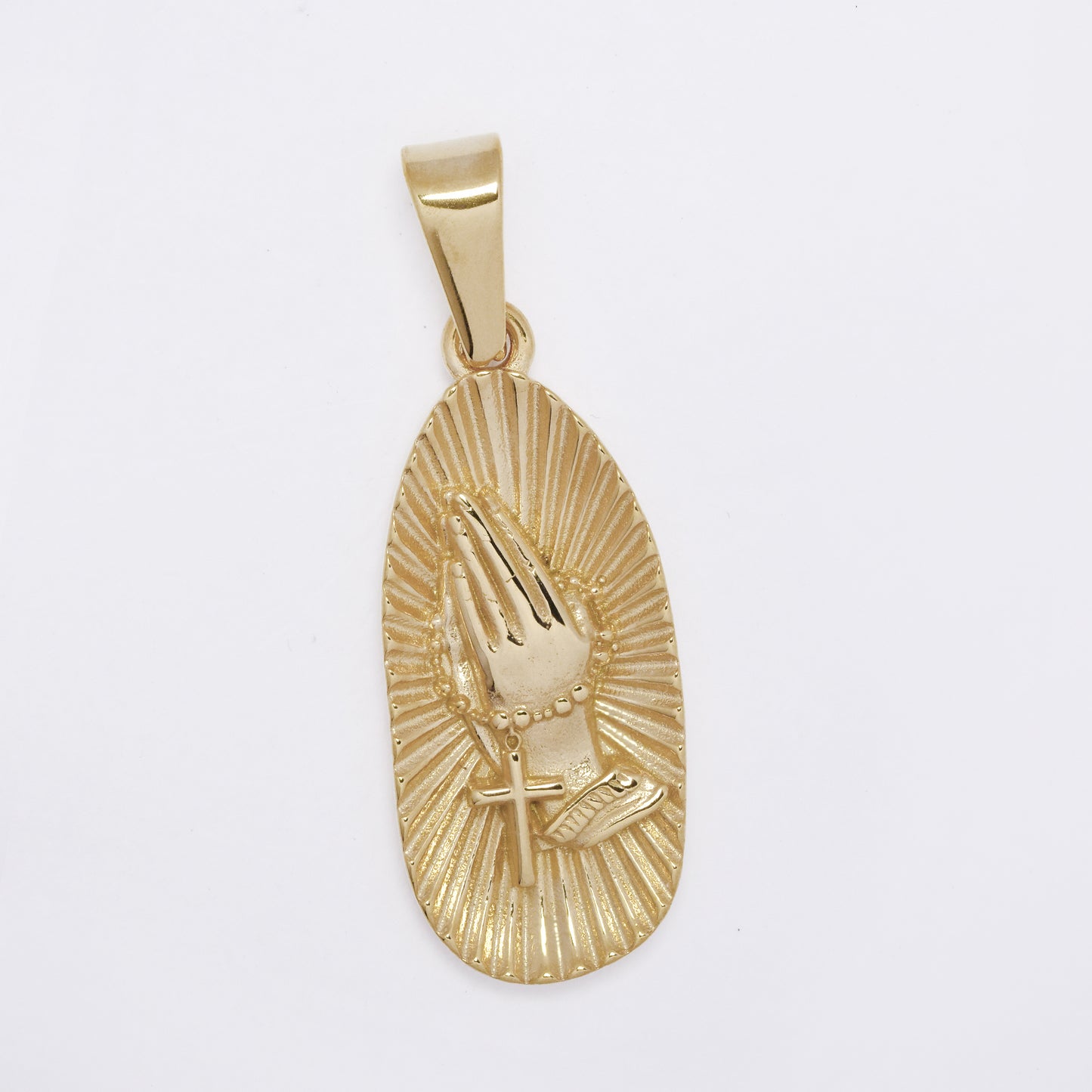 SSMP3440 - Steel 34mm x 13mm prayer hands on organic oval disk pendant