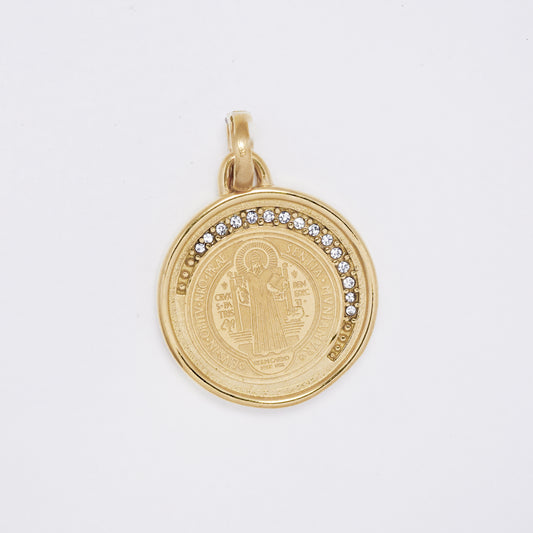 SSMP3447 - Steel 22mm Saint Christopher disk pendant with CZ inlay