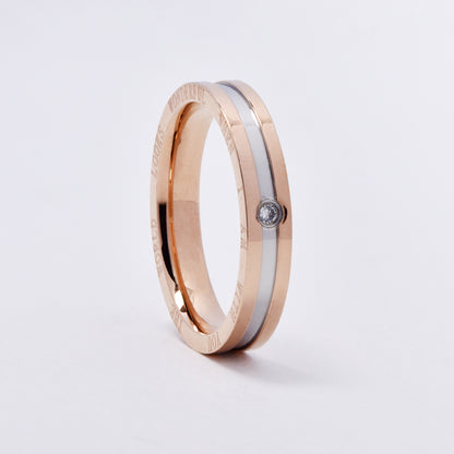 SSMR3079 - Steel 4mm x 2mm two tone inscription CZ ring