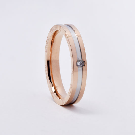 SSMR3079 - Steel 4mm x 2mm two tone inscription CZ ring