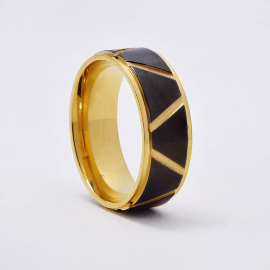 SSMR3084 - Steel 8mm x 2mm slanted line two tone ring