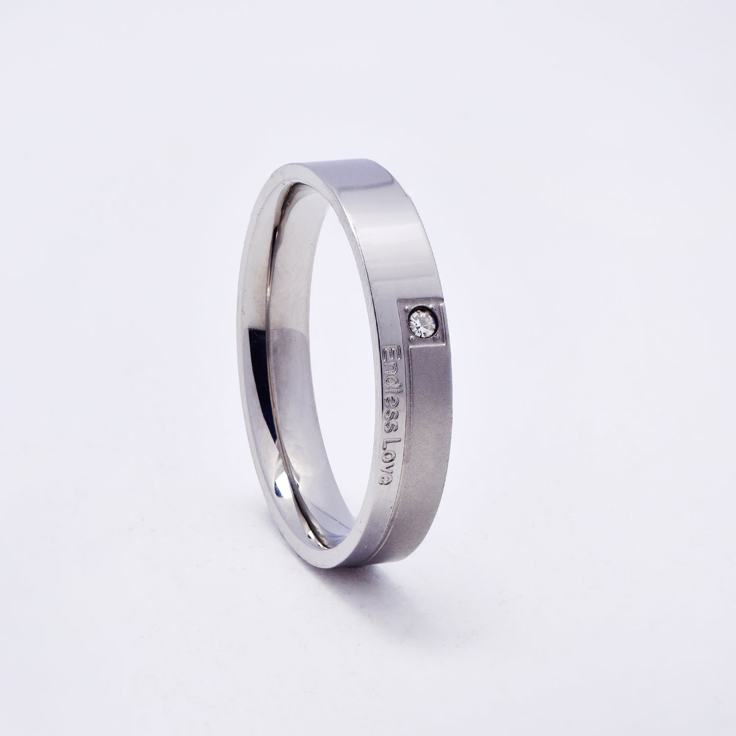 SSMR3391- Steel 4mm "Endless Love" engraved CZ band