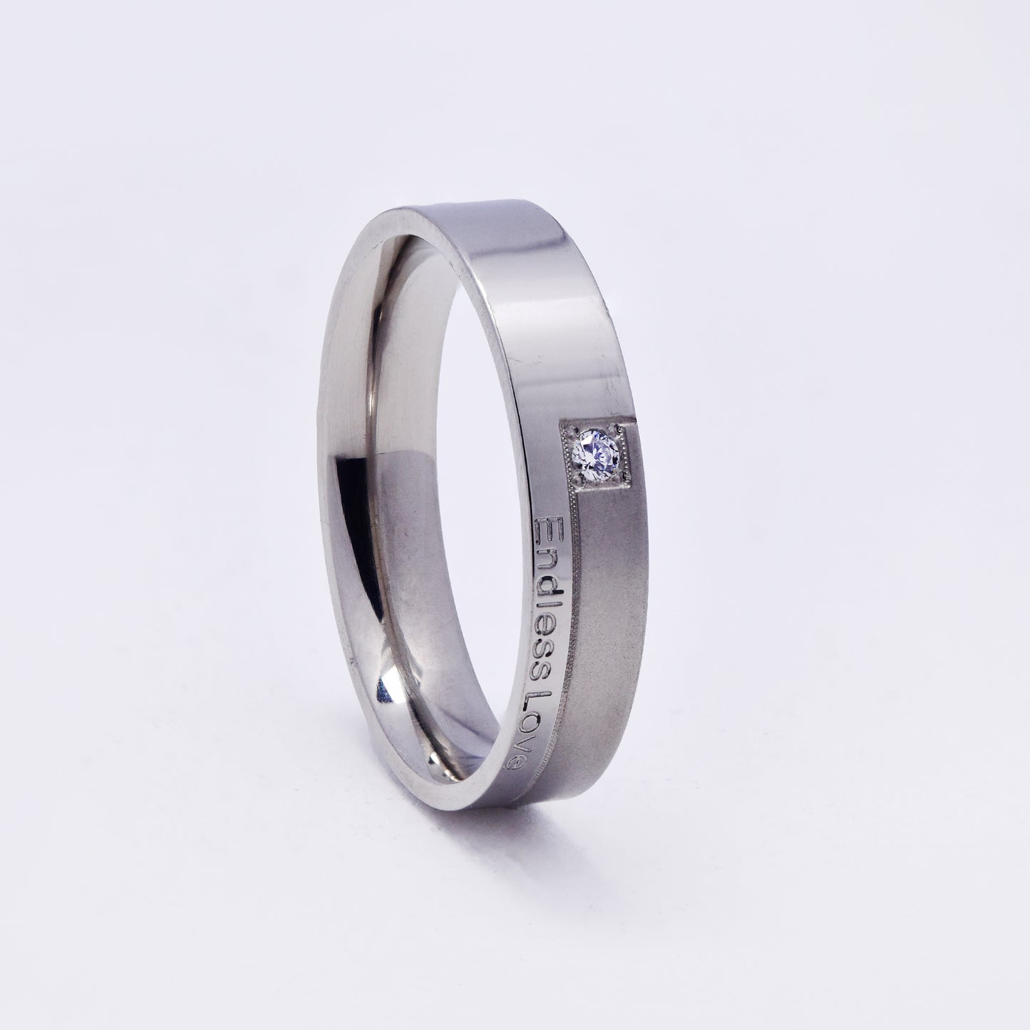 SSMR3392 - Steel 5mm "Endless Love" engraved CZ band