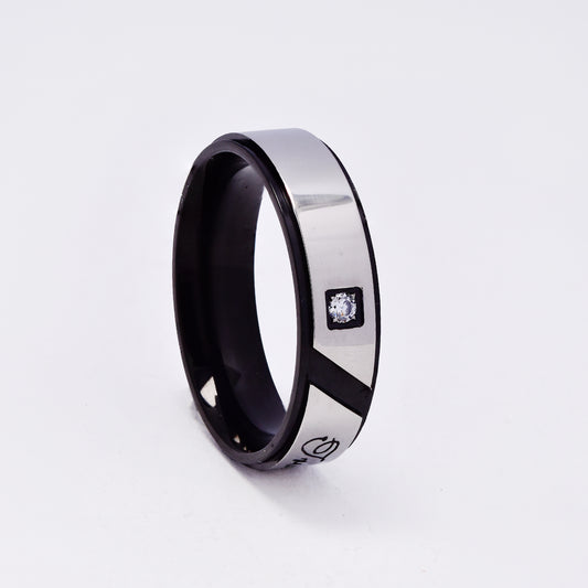 SSMR3402 - Steel 6mm two-toned "True Love" engraved CZ band