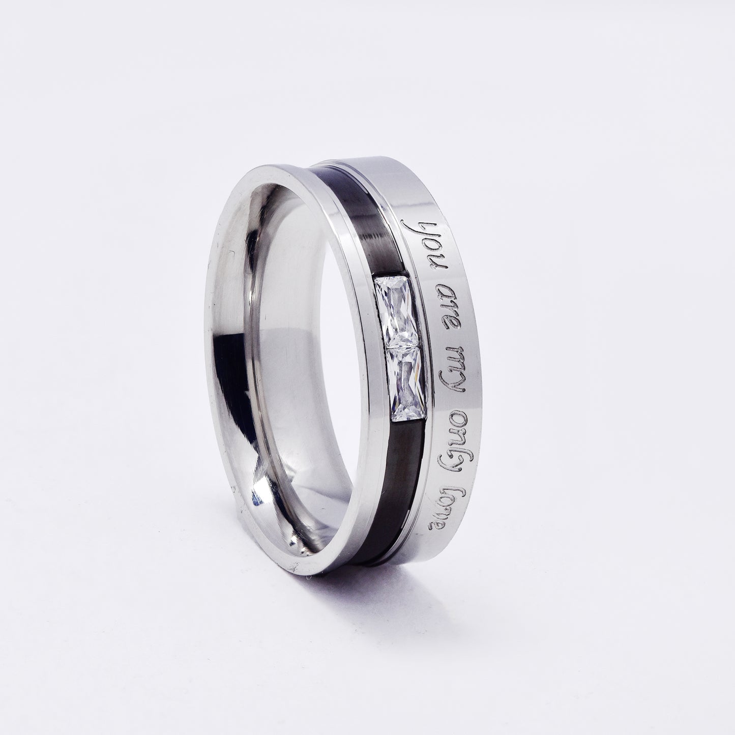 SSMR3405 - Steel 7mm "You are my only love" engraved CZ band