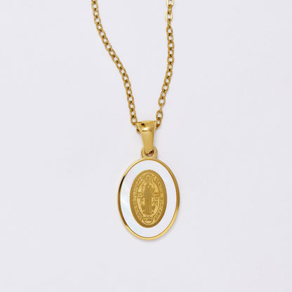 SSMS3045 - Steel Saint Benedict "SENITA MVNIAMVR" religious necklace and earring set