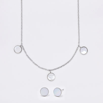 SSMS3112 - Steel 45cm + 5cm shell disk necklace & earring set