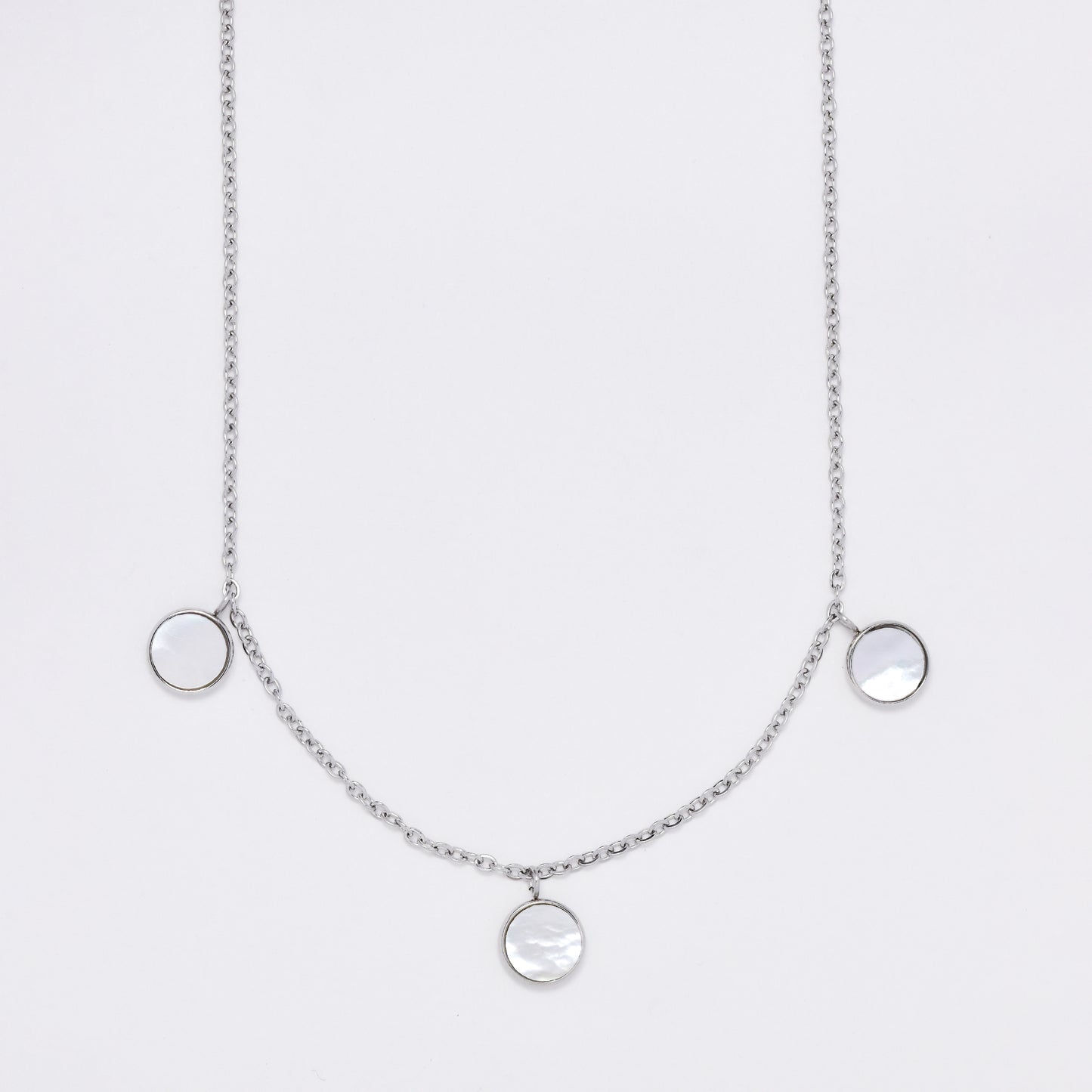 SSMS3112 - Steel 45cm + 5cm shell disk necklace & earring set