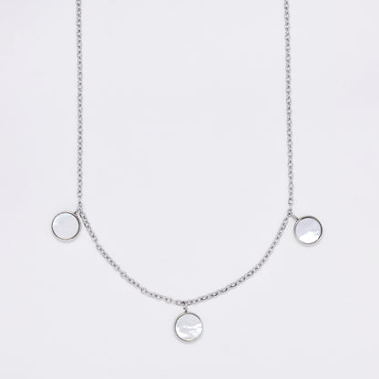 SSMS3112 - Steel 45cm + 5cm shell disk necklace & earring set