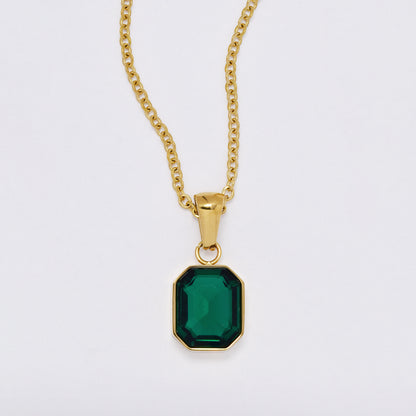 SSMS3113 - Steel 45cm + 5cm green drop necklace & earring set