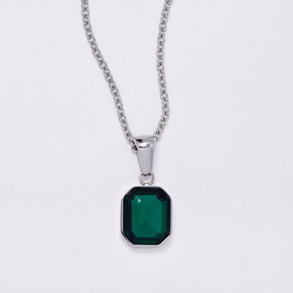 SSMS3113 - Steel 45cm + 5cm green drop necklace & earring set