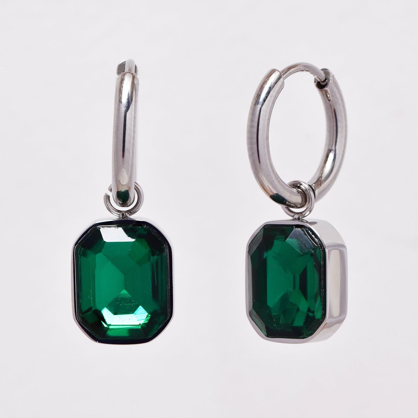 SSMS3113 - Steel 45cm + 5cm green drop necklace & earring set