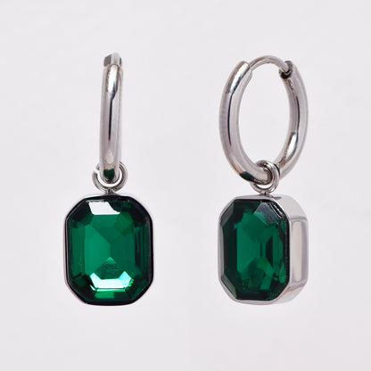 SSMS3113 - Steel 45cm + 5cm green drop necklace & earring set