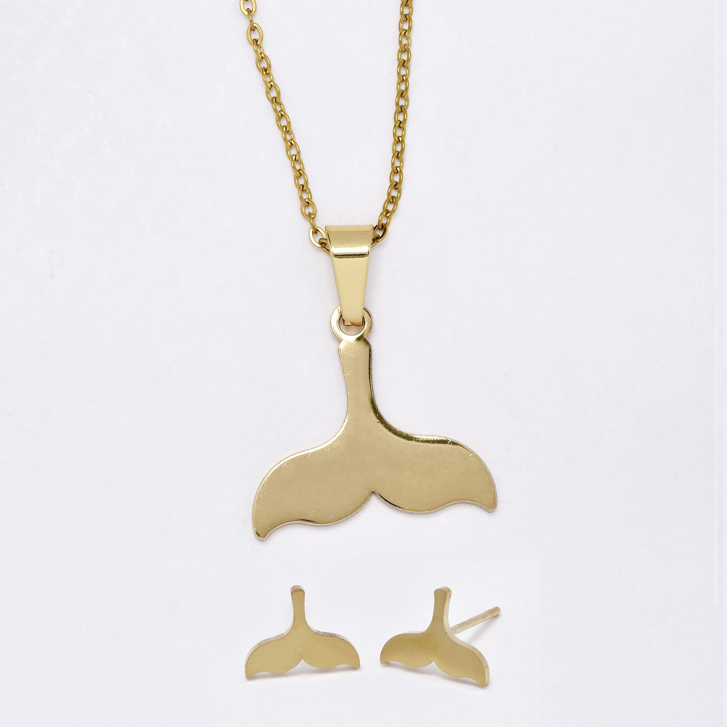 SSMS3162 - Steel whale tail necklace and earring set