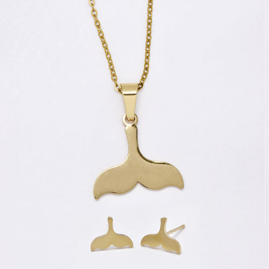 SSMS3162 - Steel whale tail necklace and earring set