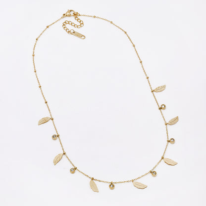 SSMST3457 - Steel 40cm + 5cm crystal & feather charm necklace & earring set