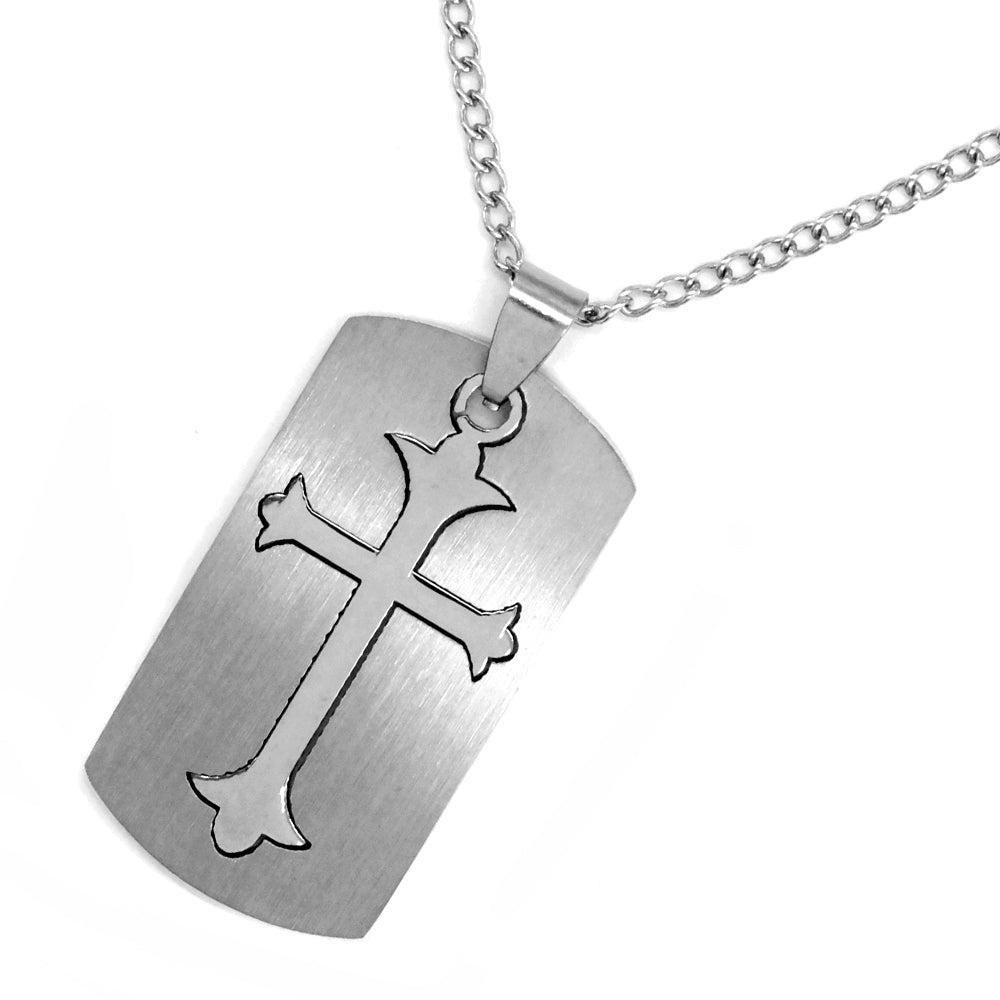 Stainless steel cutout cross disk pendant on chain - SSP1255