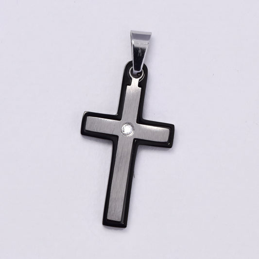 Stainless steel two tone cross with cz pendant - SSP1710I