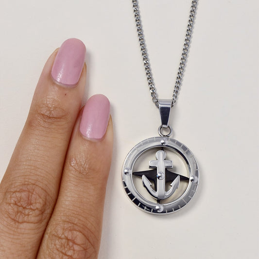 Stainless steel anchor compas pendant