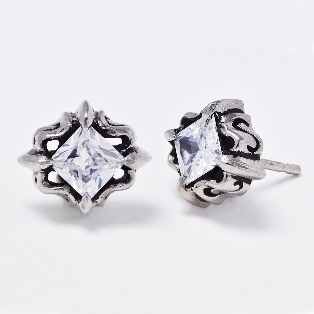 Stainless steel detailed stud with cubic zirconia earring - SSR1916