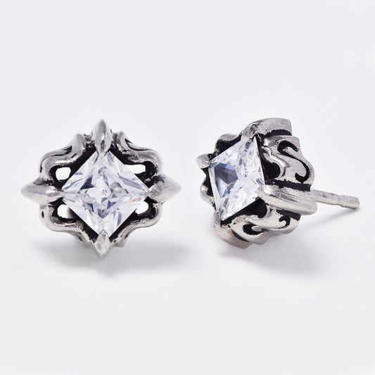 Stainless steel detailed stud with cubic zirconia earring - SSR1916