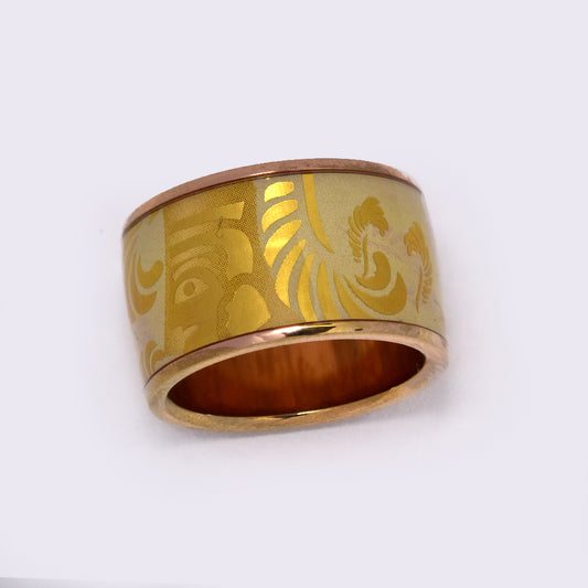 Stainless steel rose gold broad image centred ring - SSR3373