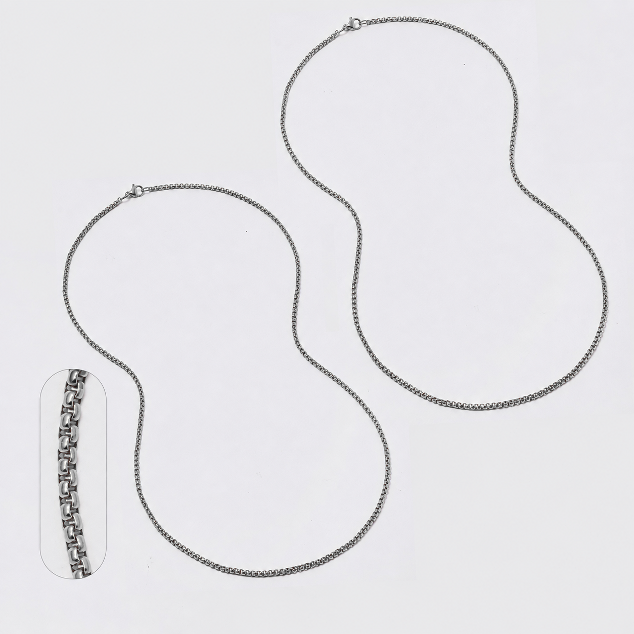Stainless steel 2 pack 2mm x 60cm round box chain - SSROUNDBOX-2X60