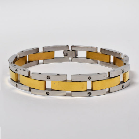 Stainless steel two tone brick pattern bracelet - SSTB001