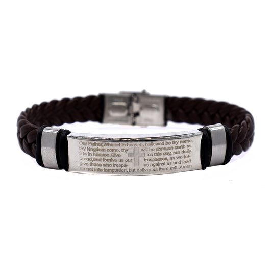 Stainless steel ID Lord's prayer braided rubber bracelet - SSVB9184-4
