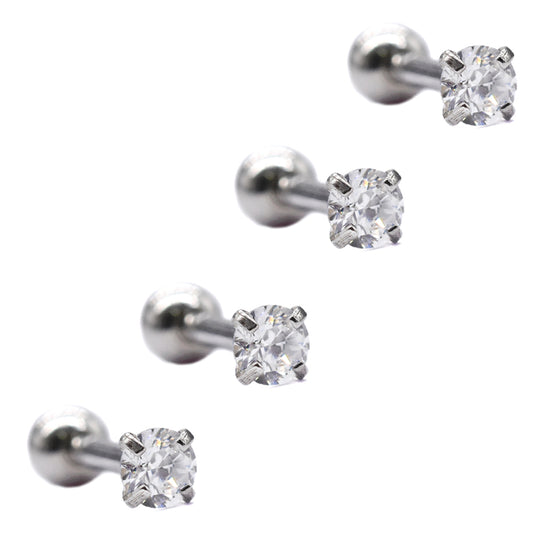 4 Pack stainless steel 4mm cubic zirconia ear piercing - SSVBJ3305