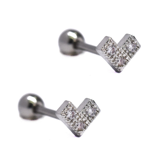 2 Pack stainless steel square edge cubic zirconia heart piercing - SSVBJ3319