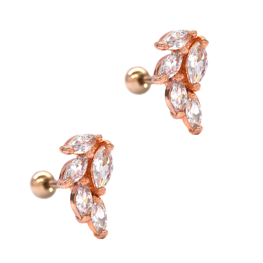 2 Pack rose gold Stainless steel cubic zirconia leaf piercing - SSVBJ6147B