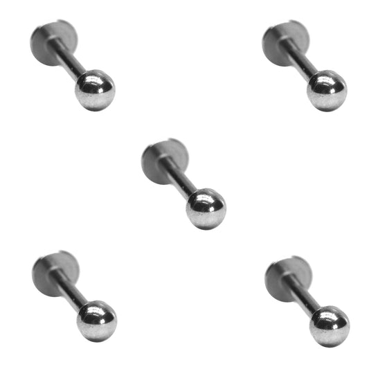 5 Pack stainless steel ball flat back lip ring piercing - SSVBJ6149