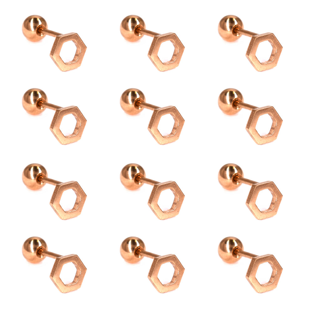 12 Pack stainless steel rose gold cutout hexagon piercing - SSVBJ9050