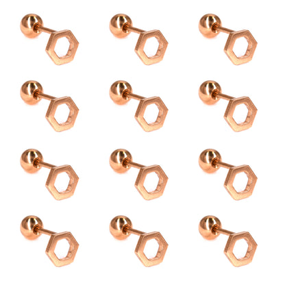 12 Pack stainless steel rose gold cutout hexagon piercing - SSVBJ9050