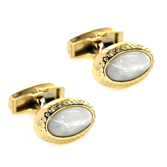 Stainless steel gold plated oval mother of pearl cufflinks