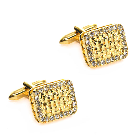 Stainless steel gold plated woven detail cufflinks