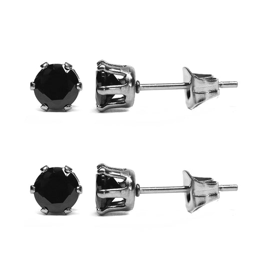 2 Pack Stainless steel black cubic zirconia stud earrings - SSVE7150A