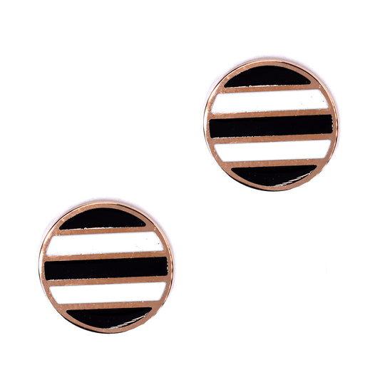 Stainless steel black and white stripe circle stud - SSVE8443