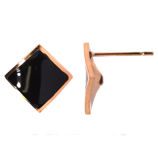 Stainless steel rose gold curved square stud - SSVE8472