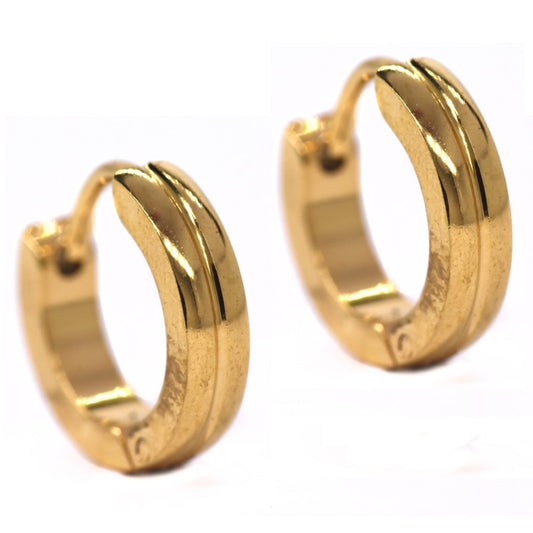 Stainless steel gold plated one lined huggie - SSVE9160-5
