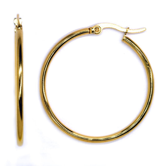 Stainless steel plain gold 35mm Hoop earrings - SSVE9161-2
