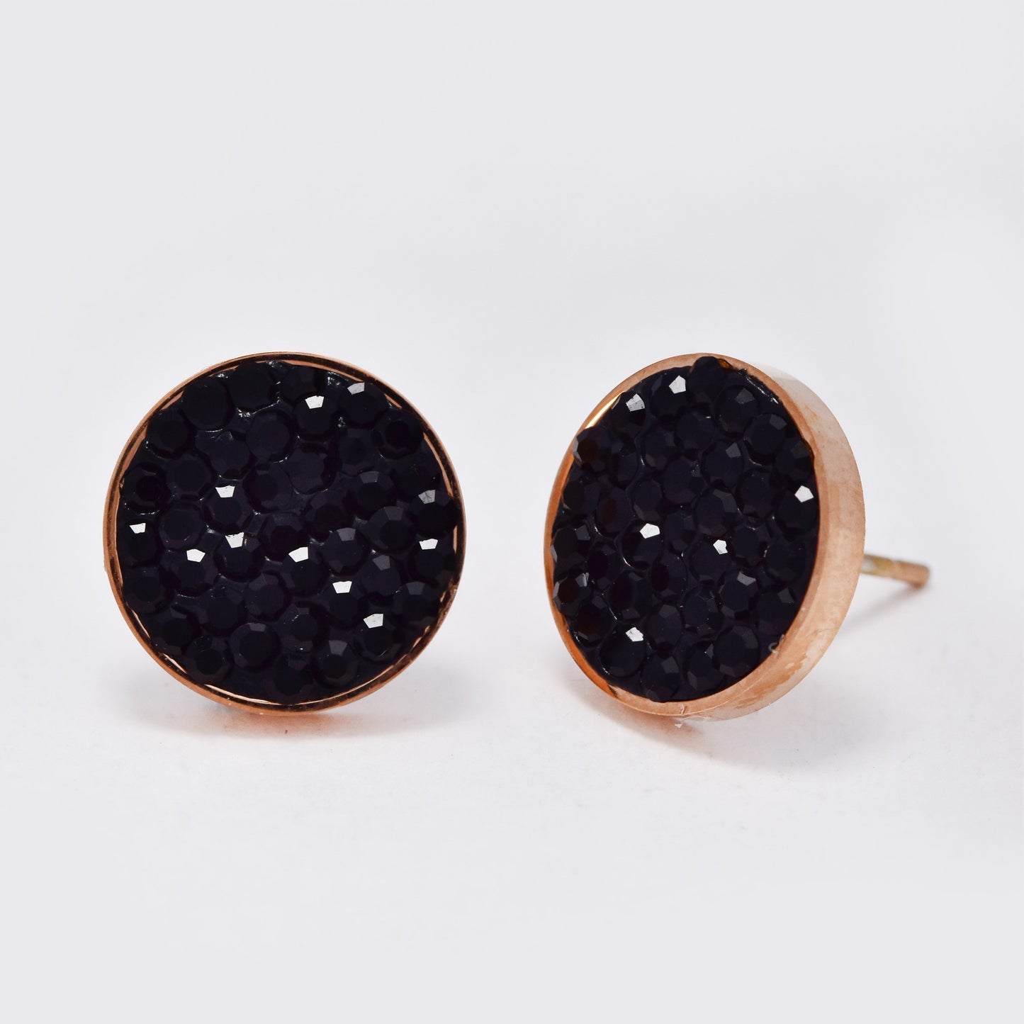 Stainless steel rose gold black encrusted stud - SSVE9292