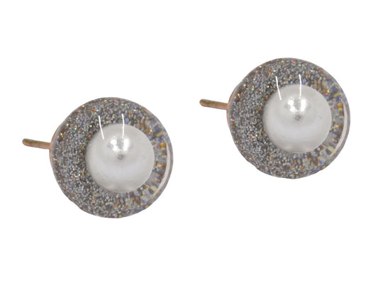 Stainless steel rose gold glitter pearl stud - SSVE9295