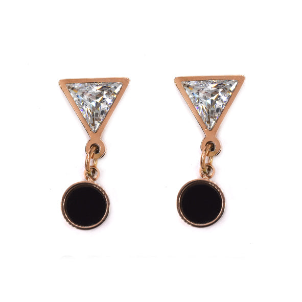 Stainless steel black stud with triangle cubic zirconia drop - SSVE9297