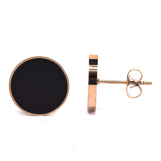 Stainless steel rose gold black 13mm round stud - SSVE9543