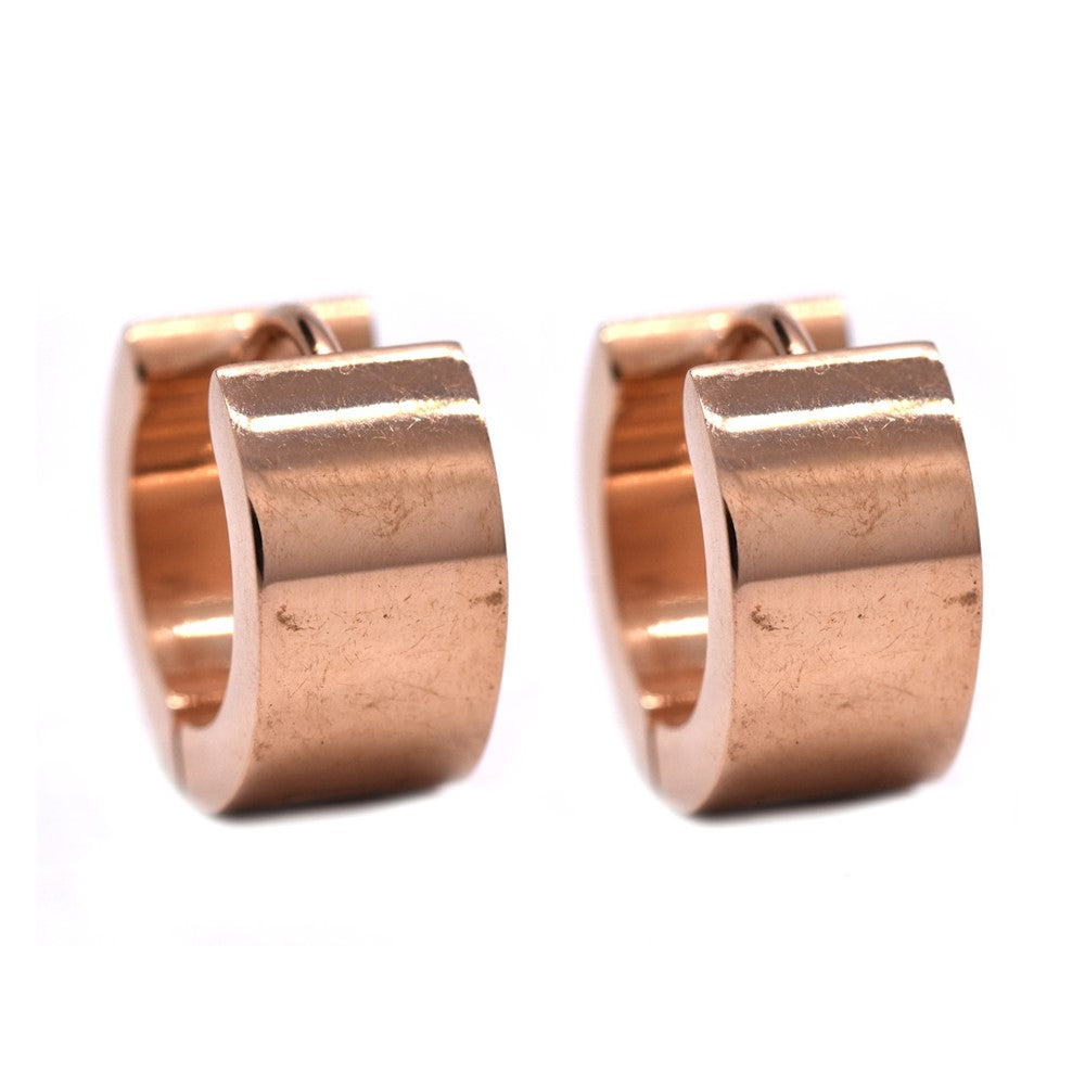 Buy 1 get 1 FREE - Stainless steel rose gold plated flat broad huggie - SSVE9849
