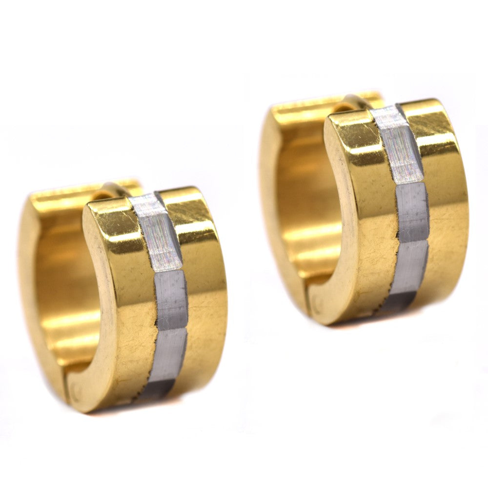 Stainless steel block centre stripe huggie earrings - SSVE9860