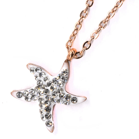 Stainless steel Cubic Zirconia starfish rose gold plated necklace - SSVN6317