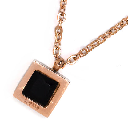 Stainless steel cubic zirconia Love engraved square necklace - SSVN9117